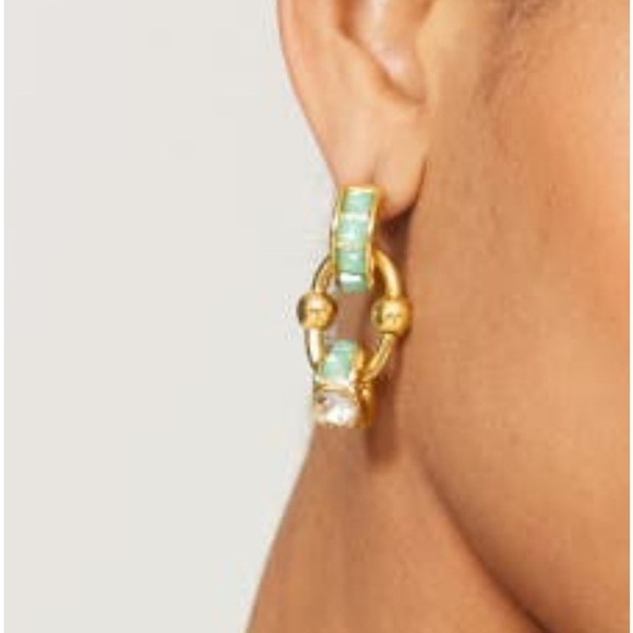 Gas Bijoux Bo Rivage Turquoise Crystal Hoop Earrings 24k Gold Plated - Picture 5 of 5